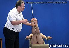 bound slave beauvoir whipped on feet in painful bdsm bondage