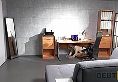 curvy blonde karina king with big tits sucks collector cock in office to pay debt