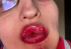 giantess with huge lips glasses long nails smears snickers bar fetish in bar
