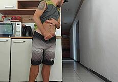 risky kitchen sex while husband showers i fuck his friend bareback deep moan almost caught