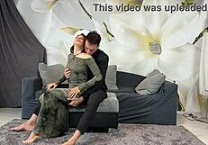 my oiled big ass friend rides cock wild on couch from doggy to cowgirl cum swallow