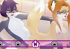 Furry dude takes old man's ball kicks in epic cuckold session