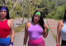 Wanna see three girls ride one cock in wild outdoor anal pov?