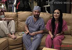 Nurse Blaire Celeste Examines Pierced Hooters For Patient