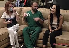 Nurse Blaire Celeste Examines Pierced Hooters For Patient