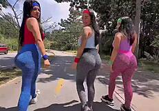 Wanna see three girls ride one cock in wild outdoor anal pov?