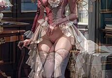 Ai generated noble blonde flashes her pussy under sexy dress!