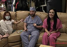 Nurse Blaire Celeste Examines Pierced Hooters For Patient