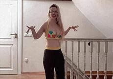 belly dancer goddess sways her huge belly in glasses fetish music tease