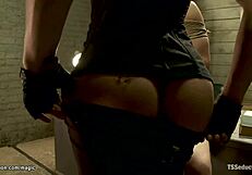 My heart pounds watching that shemale guard dominate and assfuck the bound inmate senseless