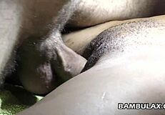 Ebony girlfriend's heart races as big white cock fills her for creampie bliss