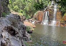 we got busted fooling around at the waterfall on vacation with damiana and her pierced nipples