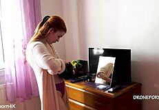 karolinka the cute czech redhead applies makeup totally naked with small tits