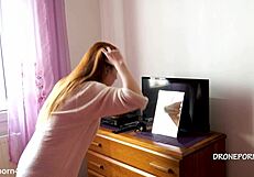 karolinka the cute czech redhead applies makeup totally naked with small tits