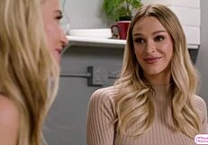 My big tits ache as I kiss and finger my hairy blonde office mate's wet beaver