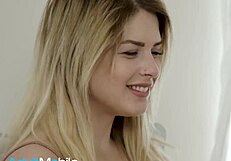 two mischievous blondes with blue eyes dive into bed for intense pussy licking