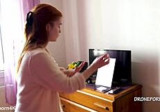 karolinka the cute czech redhead applies makeup totally naked with small tits