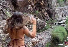 we got busted fooling around at the waterfall on vacation with damiana and her pierced nipples