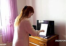 karolinka the cute czech redhead applies makeup totally naked with small tits