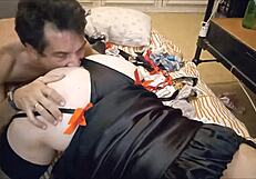 french whore in dress nightie satin panties lingerie heels gives blowjob rimjob with dirty talk spanking