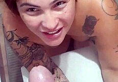 Husband commands big ass wife to kneel and suck cock