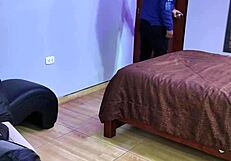 Peruvian BBW in latex leggings strips and teases on casting couch