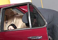 he keeps shirt and tie on fucking my big tits in car doggystyle cumshot