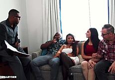 Timeshare couples swap partners for interracial foursome with big black cock cowgirl riding