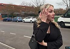 blonde czech flashes pussy then fucks hard in public street