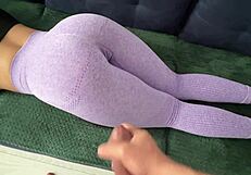 stepsister's leggings beg for my hot cumshot load