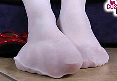 Nurse in white stockings, don't you love her teasing feet and perfect toes?