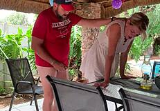 Sexy Ex-Wife Bends Over Skirt Up for Neighbor Creampie Doggystyle Pounding