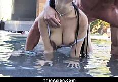 BIG POOL NOODLE RAMMED DOWN YOUNG ASIAN THROAT BY HUGE GUY!