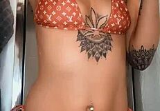 Skylarbonez milf oiled tattooed teen pussy in louis vuitton bikini hardcore