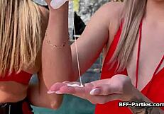 Blonde lifeguards hungrily devour patient's throbbing dick