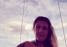 tattooed babe nearly kicked out of gym for see-through top with hard nipples from arousal