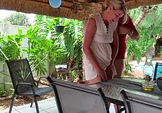 Sexy Ex-Wife Bends Over Skirt Up for Neighbor Creampie Doggystyle Pounding