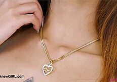 Gorgeous asian teen model strips sexy body on casting sofa