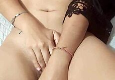 Masturbating hard with thick cucumber deep inside