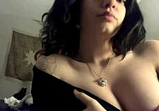 damn hot babe flashes her massive sexy tits everywhere