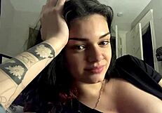 damn hot babe flashes her massive sexy tits everywhere