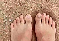 Sand hides bare feet's secret sensory fetish tease