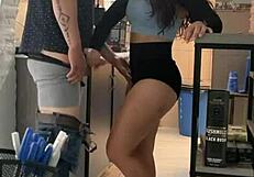 Latina bends over for contractor's thick cock deep inside her