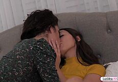 ever wonder how a petite brunette cums first time from lesbian licks?