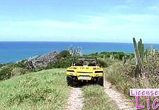 tarra white rims licks submissive babe's shaved pussy right on public beach