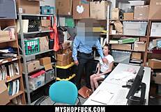 Hey, store owner's stepdaughter caught stealing? Lp guard bangs her bent over and missionary