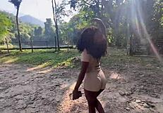 deusa ebony teen gives pussy publicly at waterfall interracial