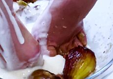 blonde goddess spits on her messy soles before offering them for licking and toe sucking