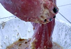 blonde goddess spits on her messy soles before offering them for licking and toe sucking