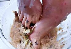 blonde goddess spits on her messy soles before offering them for licking and toe sucking